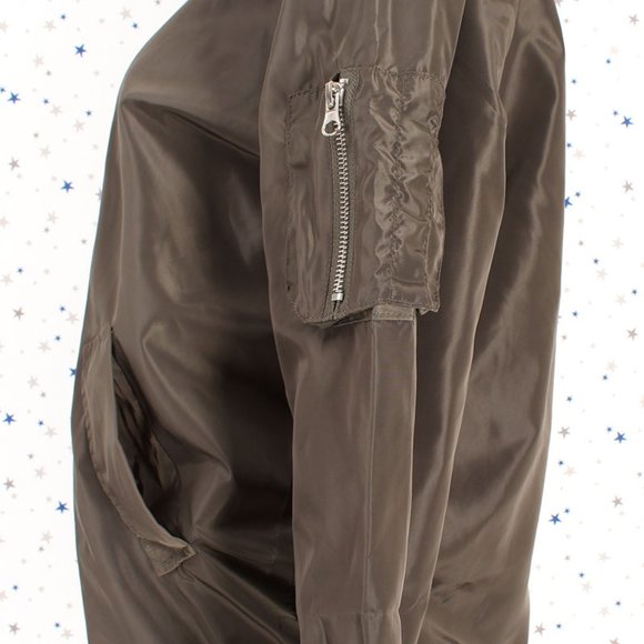 Olive Long Zip Up Bomber Jacket - Picture 5 of 8